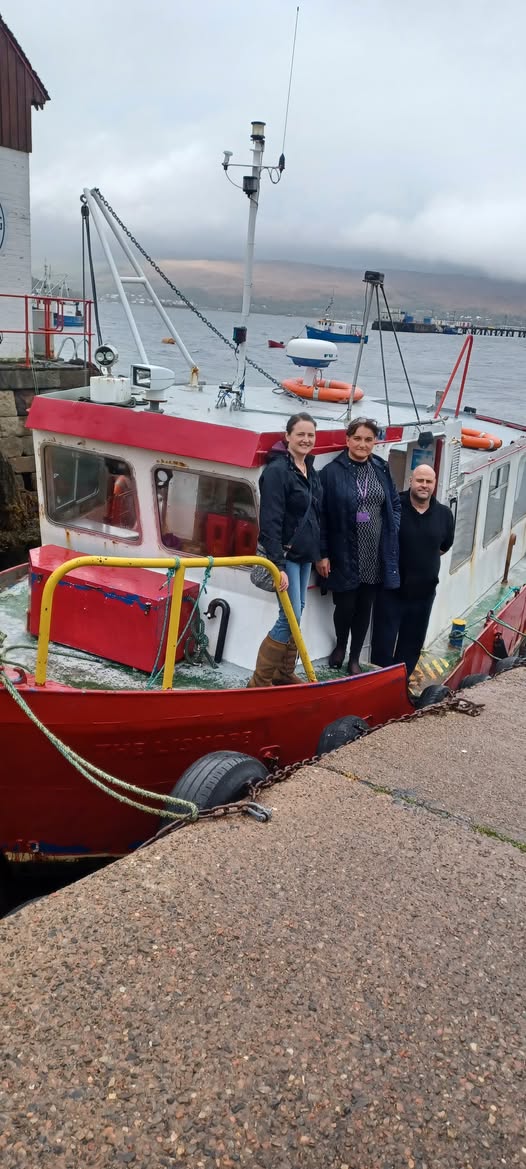 Councillor Sarah Fanet, Community Councillor Claire Bennett and Dougie Robertson, owner of Highland Ferries.