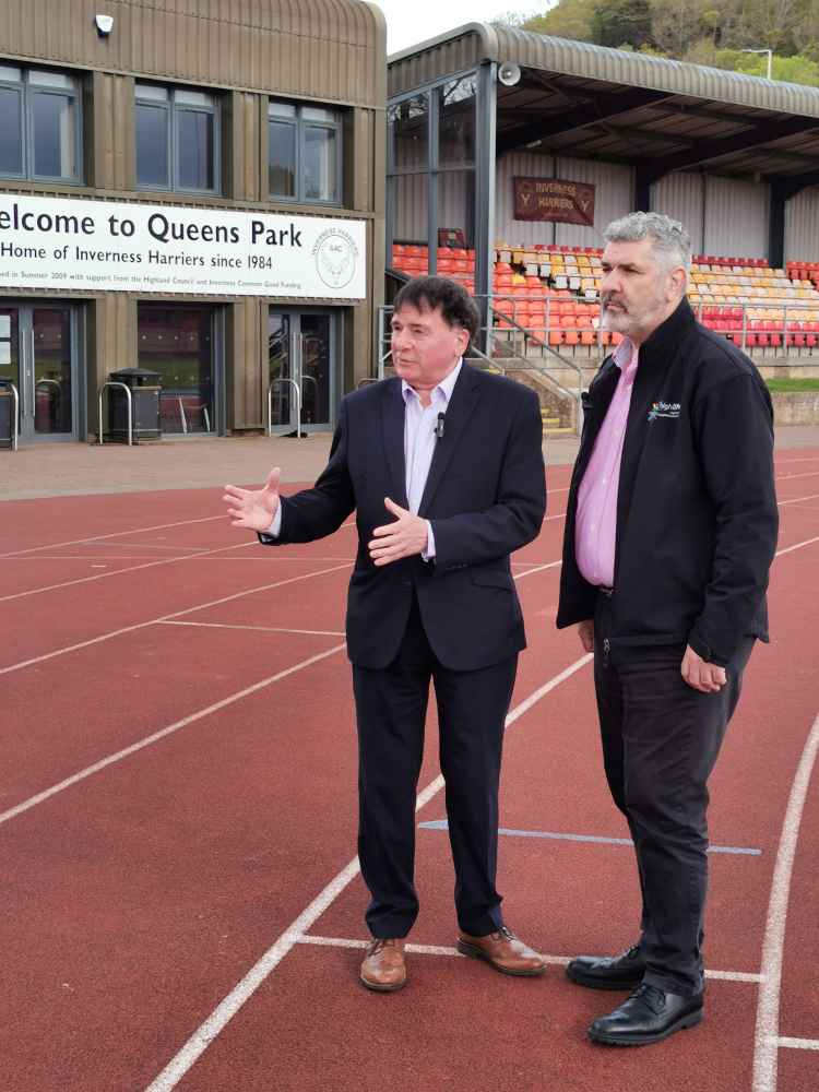 Vice Convener, Cllr Ken Gowans and James Martin, Director High Life Highland at Queens Park running track for the handover.