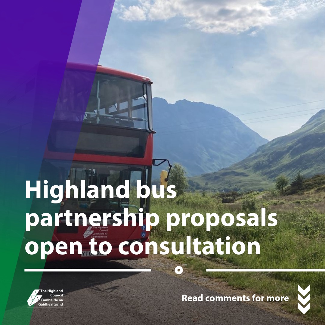 Social media graphic showing a bus driving through rural location