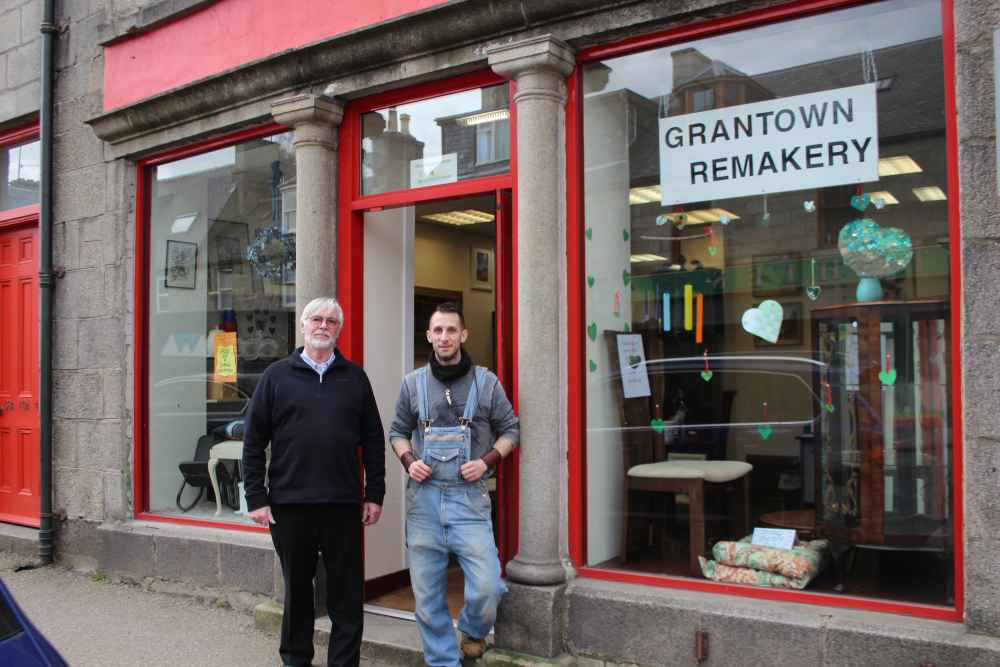 Photo of workers from Grantown Remakery outside the premises