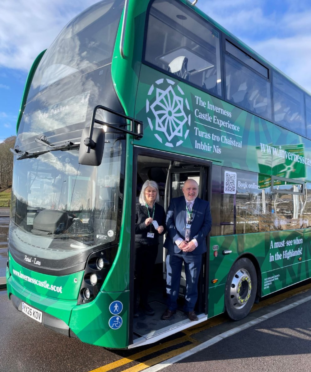 Council officers onboard the new double decker bus branded with Inverness Castle wrap.