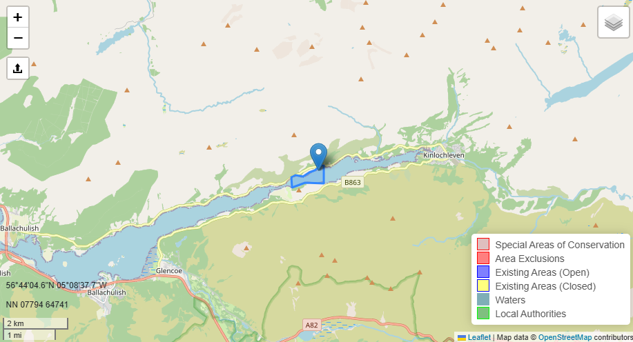 Loch Leven Map of affected biotoxins area.