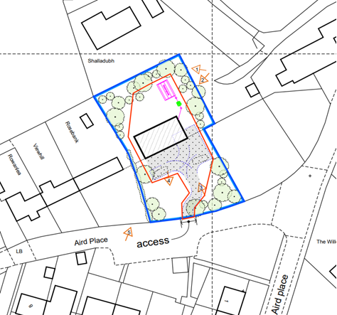 Map depicting an area of ground for sale.