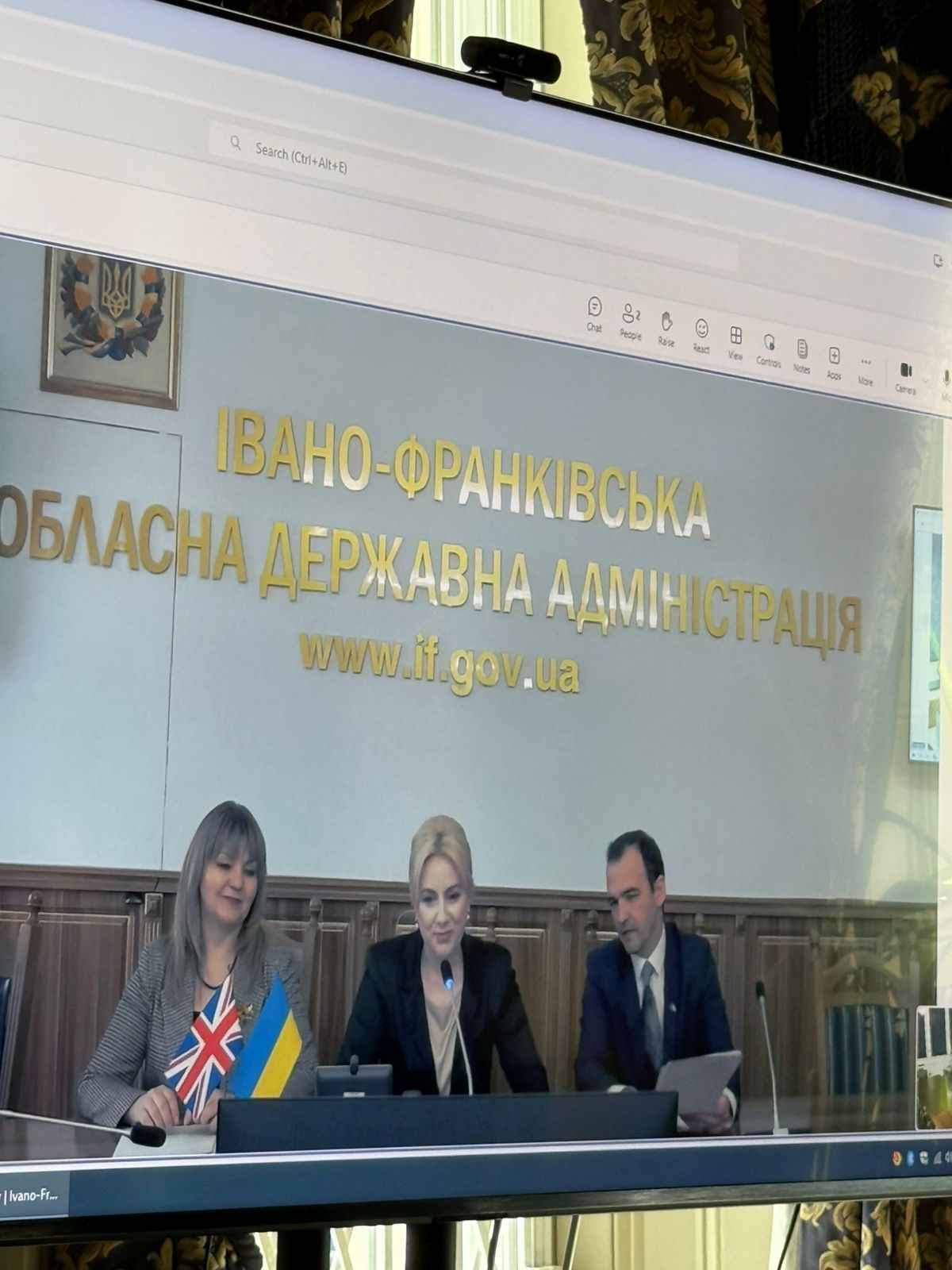 Photo centre: The Head of the Ivano-Frankivsk Regional State (Military) Administration, Svitlana Onyshchuk was present online to take part in the signing.