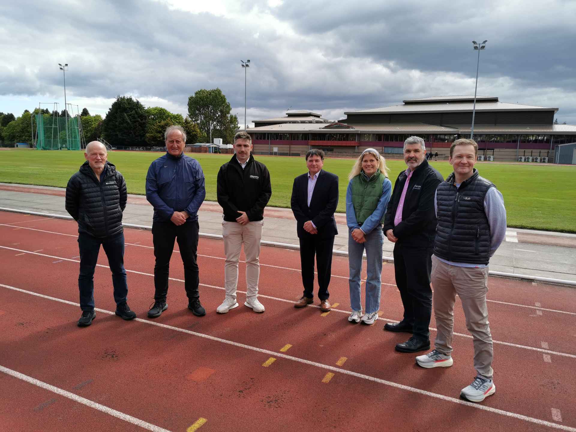 (left to right) Graeme Ambrose Vice Chair & Charlie Forbes, former President Inverness Harriers, Craig Robertson, Allsports C&M, Cllr Ken Gowans, Megan Keith Olympic athlete, James Martin Director HLH, Ross Cairns Inverness Harriers Coach