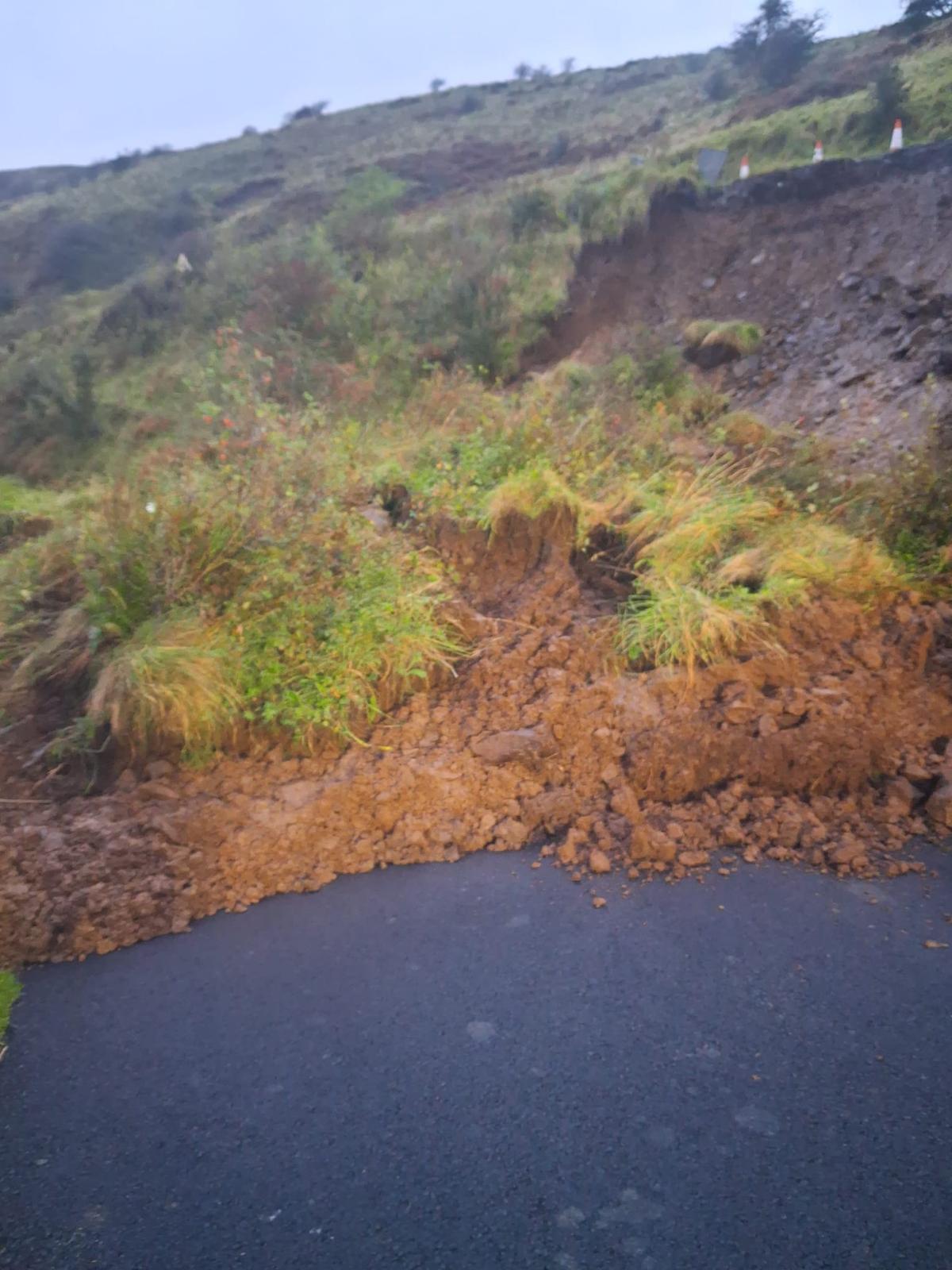 The landslide which closed a road in North Skye