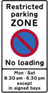 Restricted parking zone sign