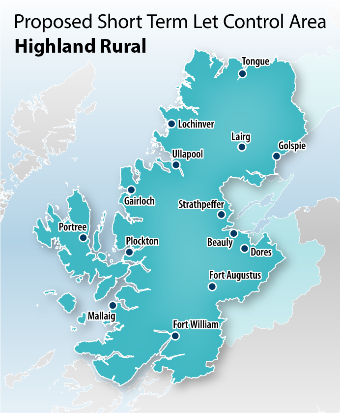 Map showing the proposed Highland Rural short term let control area